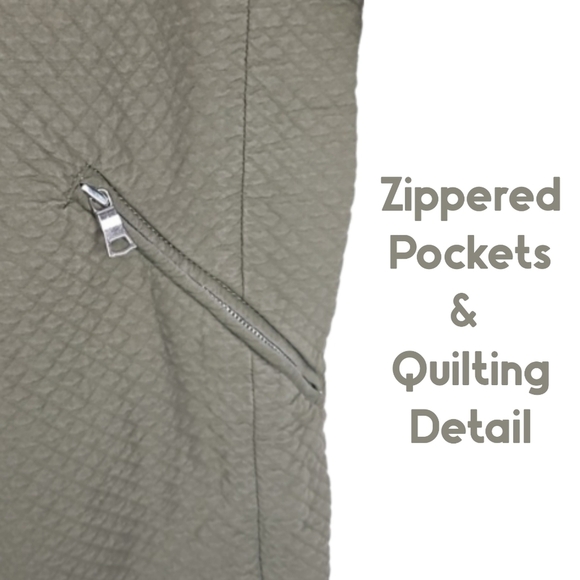 GAP Quilted Zippered-Pockets Shift Dress, Olive Green, Size S - Picture 2 of 6